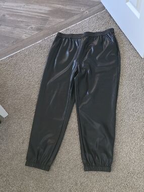 Johnny Was Black Faux Leather Jogger Pants